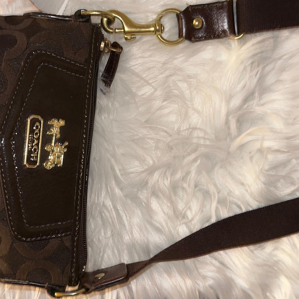 Coach Dark Brown Signature Canvas Crossbody with Gold Hardware - Picture 7 of 14